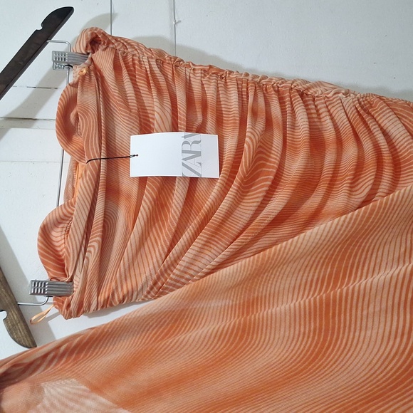 NWT ORANGE STRAPLESS PRINTED TULLE DRESS - Picture 10 of 10